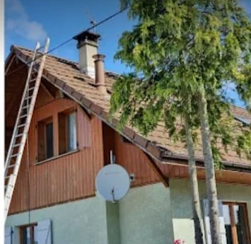 Démoussage d'une toiture de chalet — avant travaux